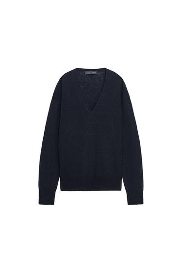 100% EXTRA-SOFT V-NECK WOOL JUMPER - Navy blue by Zara
