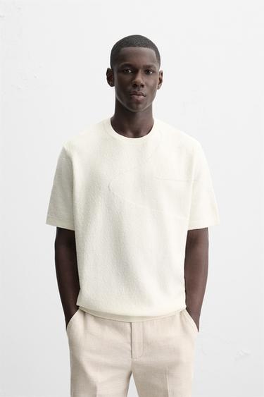 WAVE JACQUARD KNITTED T-SHIRT - Oyster-white by Zara