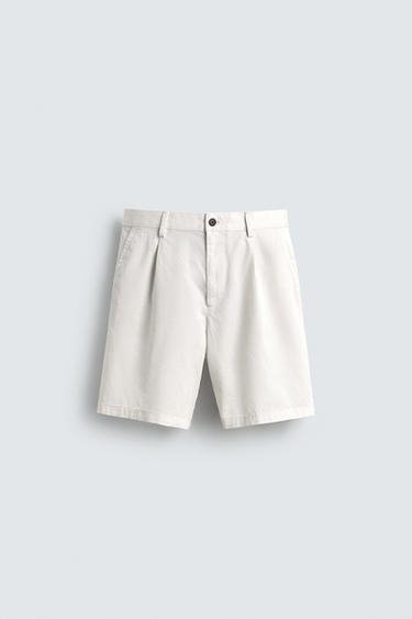 Zara REGULAR FIT PLEATED SHORTS - Oyster-white
