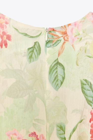 FLORAL CUT-OUT PRINT DRESS - Ecru / Green by Zara - Image 9