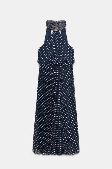 ROBE MI-LONGUE HALTER À POIS - Bleu marine / Blanc de Zara - Image 6