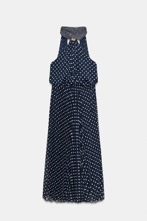 zara polka dot halter dress MIDI - Navy / White YGroup_colourway-delmar