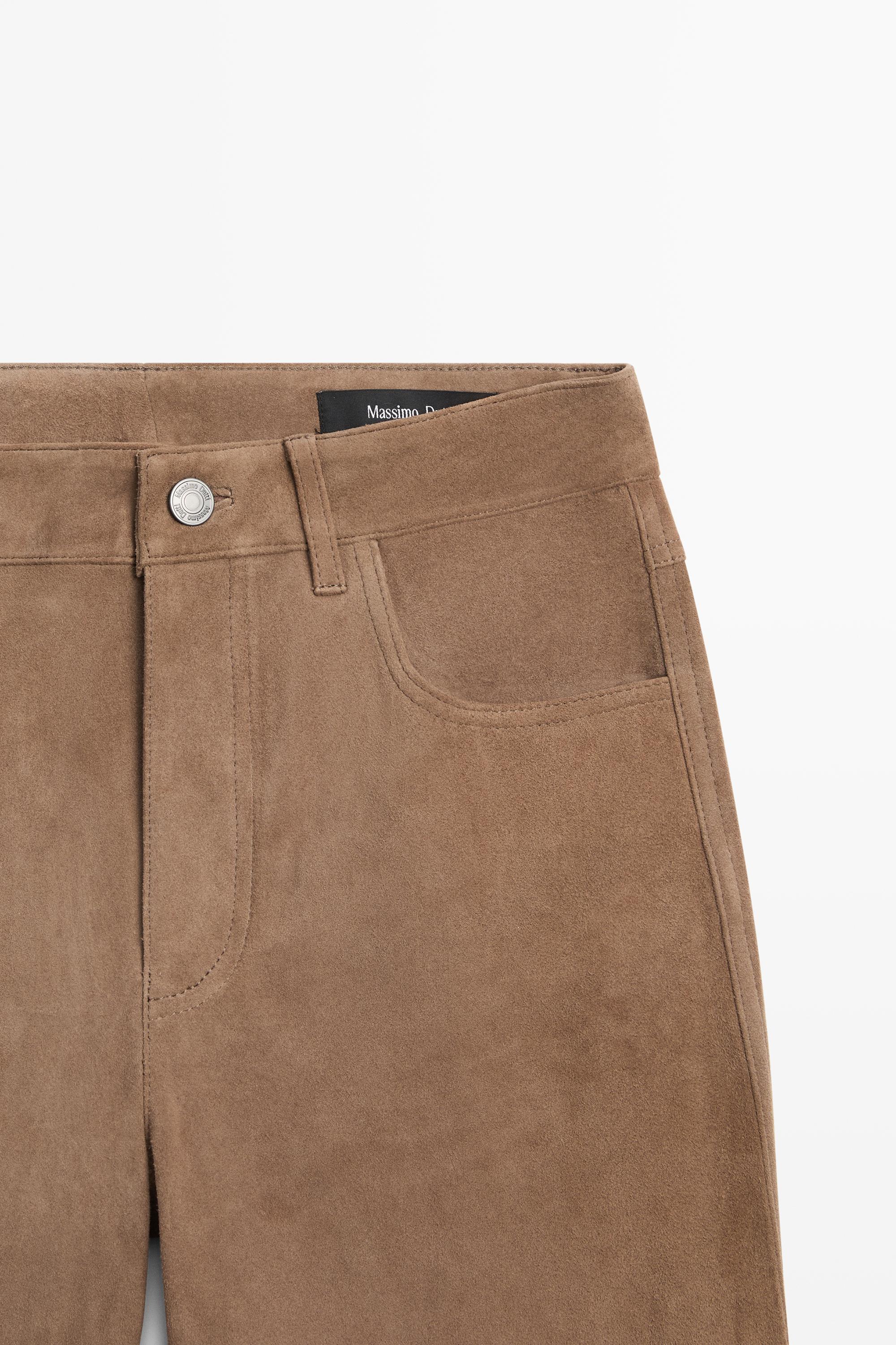 Cropped suede leather flare fit leggings — Black gold