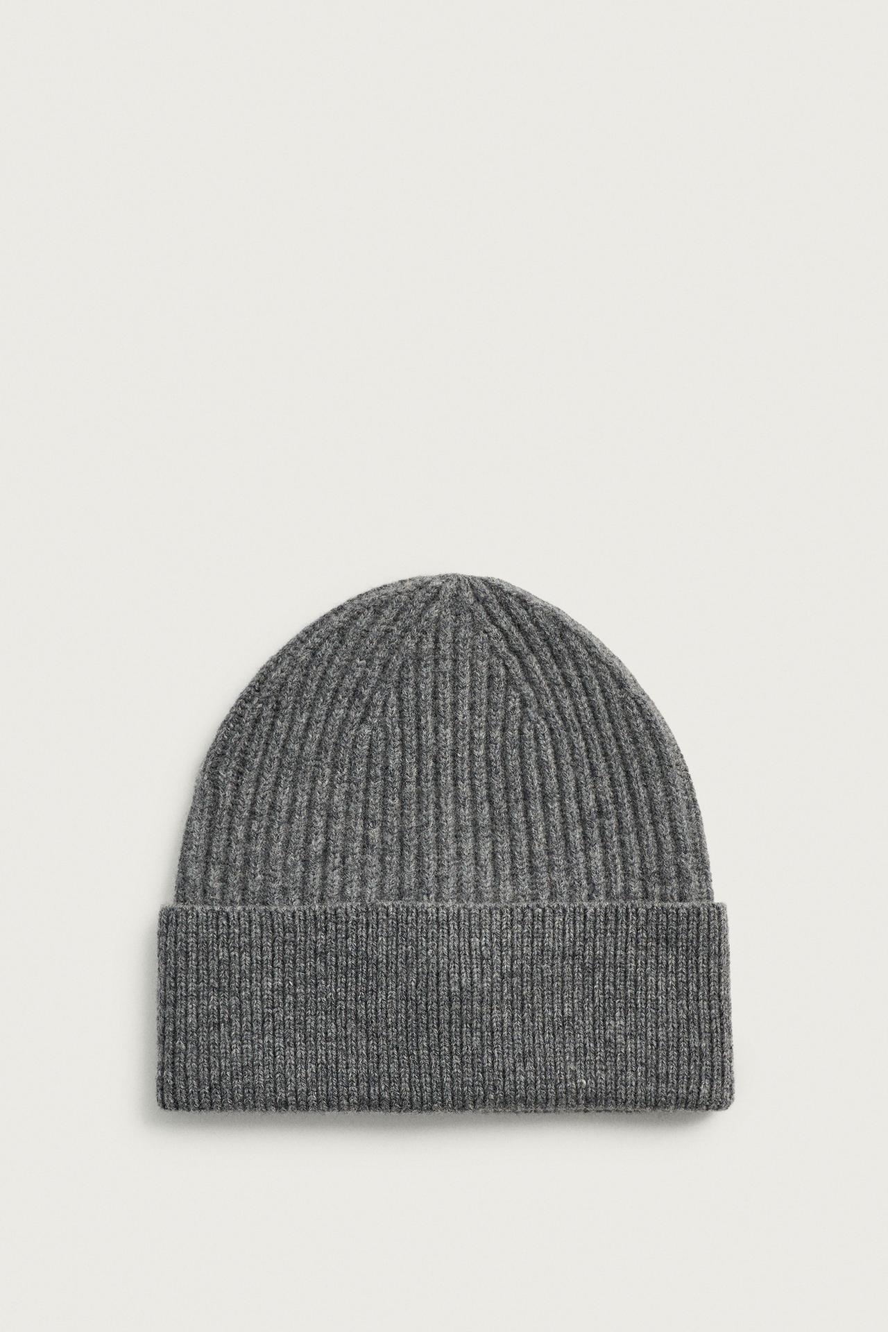 100% WOOL KNIT BEANIE — Grey
