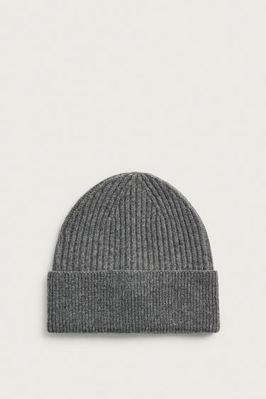 100% WOOL KNIT BEANIE — Grey 1