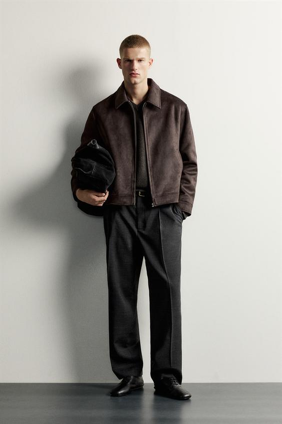REGULAR FIT FAUX SUEDE JACKET - Brown de Zara - Imagen 0