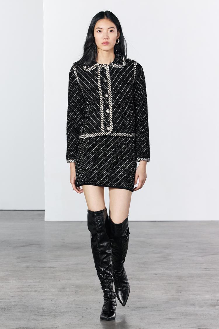 コントラスト ニット カーディガン - ブラック/ホワイト | ZARA Japan  