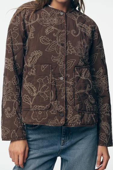 RUBBERISED EMBROIDERED PUFFER JACKET - Brown by Zara - Image 2