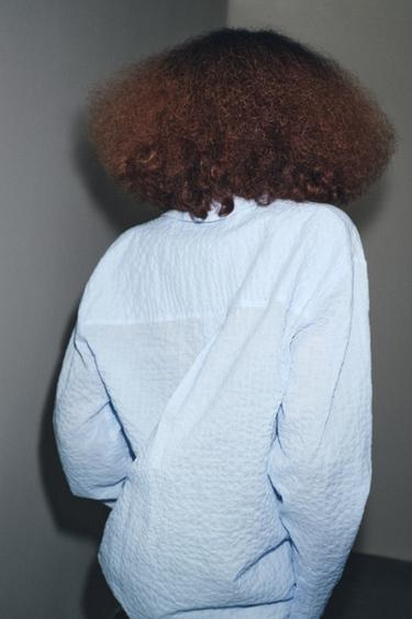 ZW COLLECTION TEXTURED OVERSIZE SHIRT - Blue/White by Zara - Image 2