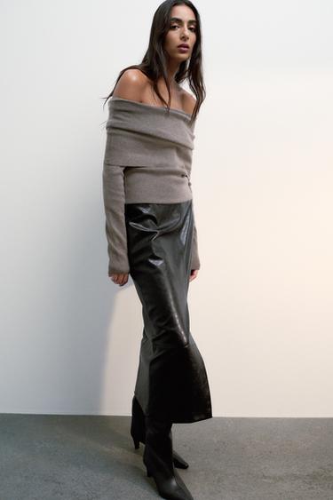 FAUX LEATHER MIDI SKIRT - Black by Zara - Image 4