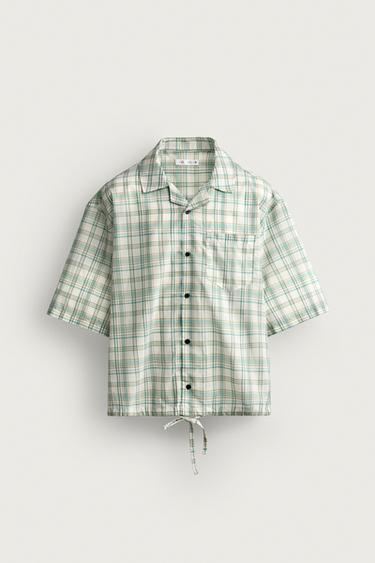 Zara 方版剪裁格紋襯衫 - 水洗綠 - 圖片 0
