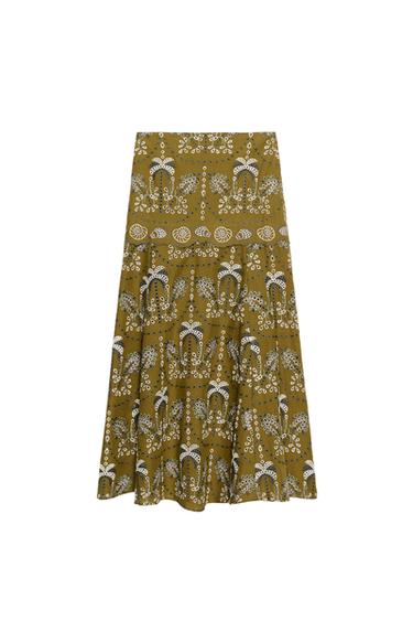 Zara EMBROIDERED EYELET MIDI SKIRT - Multicolored