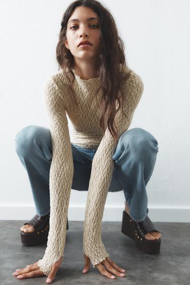 LACE BODYSUIT - Beige by Zara