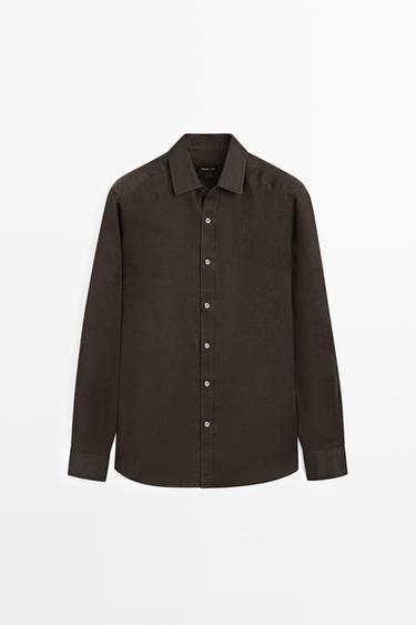 Chemise regular fit 100 % lin - Marron de Zara