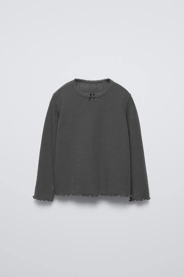 POINTELLE T-SHIRT WITH BOW - Anthracite grey by Zara