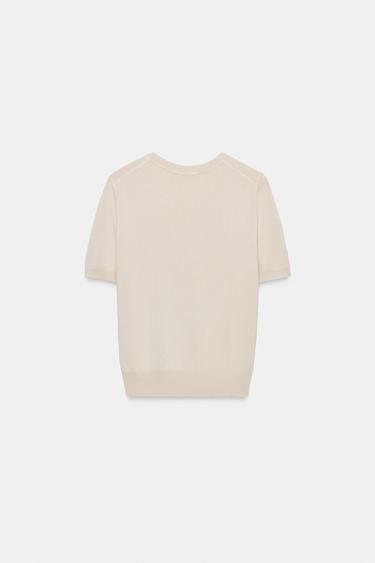 BASIC PLAIN KNIT SHORT SLEEVE TOP - Stone by Zara - Image 5