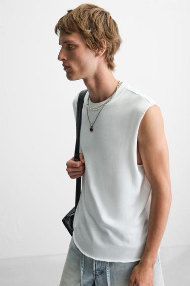 T-SHIRT DÉBARDEUR POINT IRRÉGULIER - Blanc de Zara - Image 4