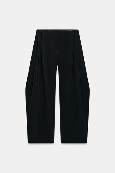 Zara ZW COLLECTION WIDE LEG PLEATED PANTS - Black