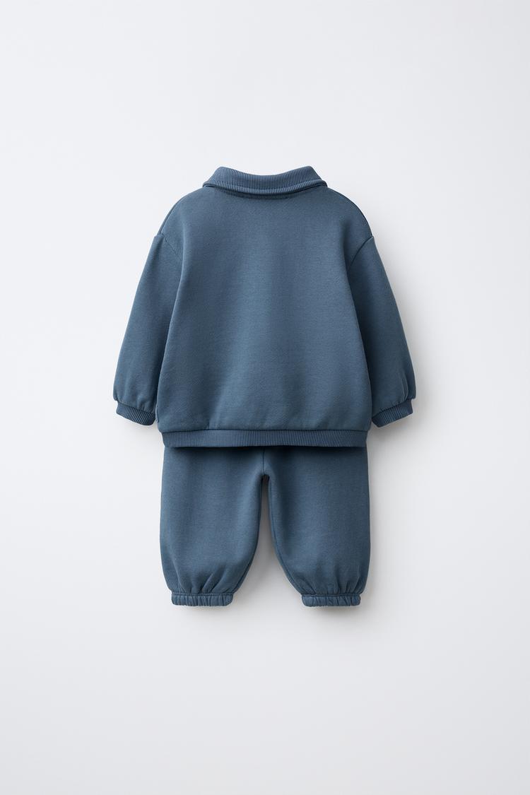 POLO COLLAR SWEATSHIRT AND JOGGER PANTS SET — Petrol blue