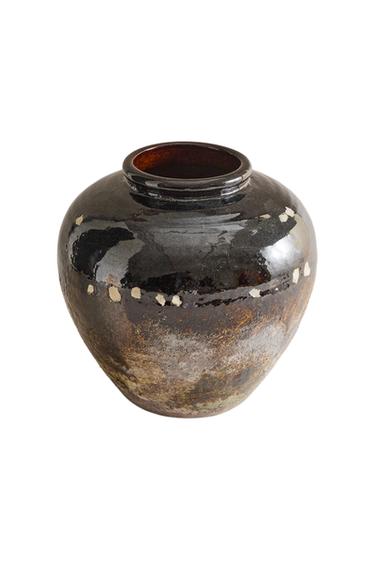 MEDIUM ENAMELLED STONEWARE VASE - mid khaki by Zara