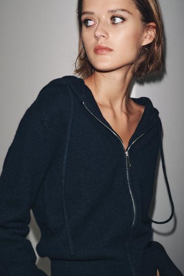 FELPA 100% LANA CON CAPPUCCIO - Blu Marino di Zara