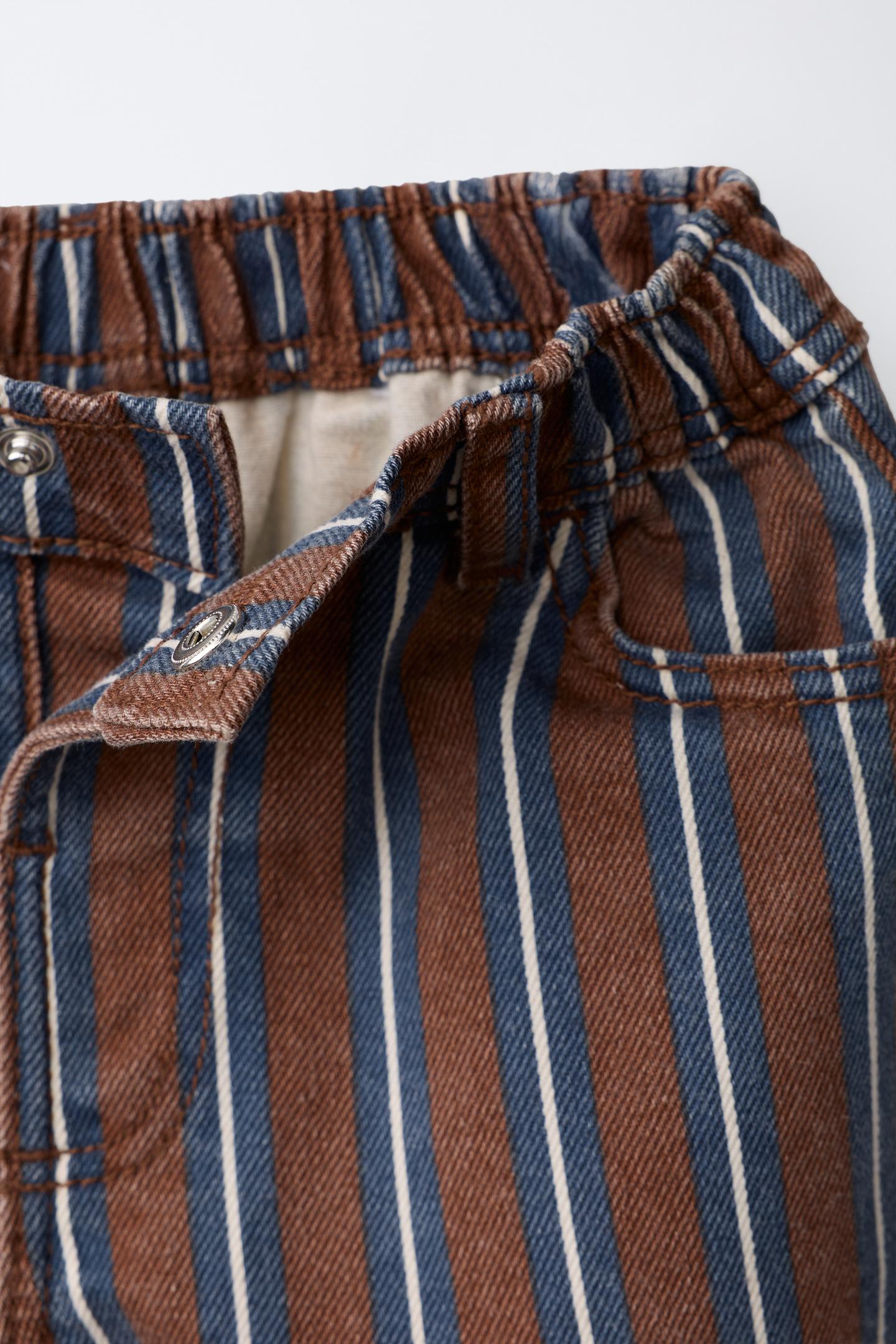 Детские брюки Zara Striped Twill Barrel, цвет: Коричневый синий — фото 4