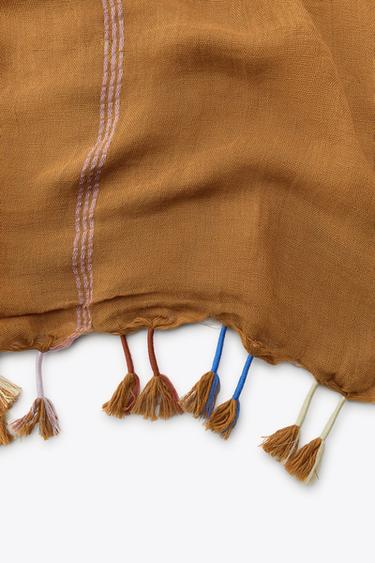 STRIPED LINEN BLEND SCARF - Toffee by Zara - Image 1
