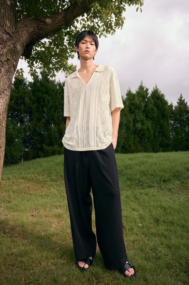 Zara 皺褶效果飄逸長褲 - 黑色