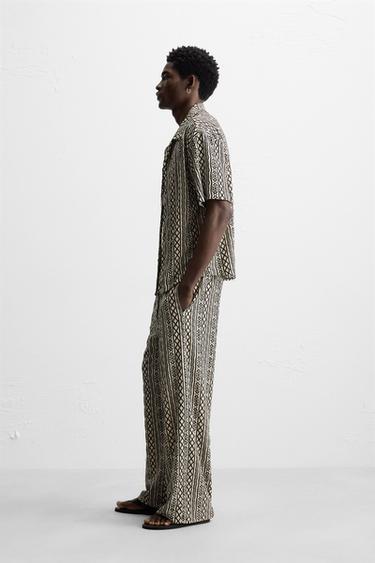 RELAXED FIT PERFORATED JACQUARD SHIRT - Ecru / Black by Zara - Image 4