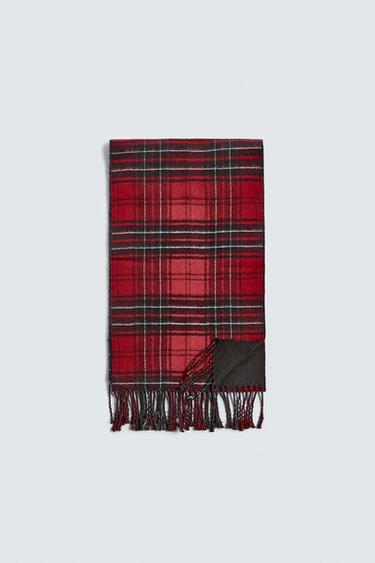 Zara PLAID COMBINATION SCARF - Red - Image 0