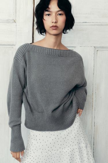BOAT NECK KNIT SWEATER - Grey by Zara