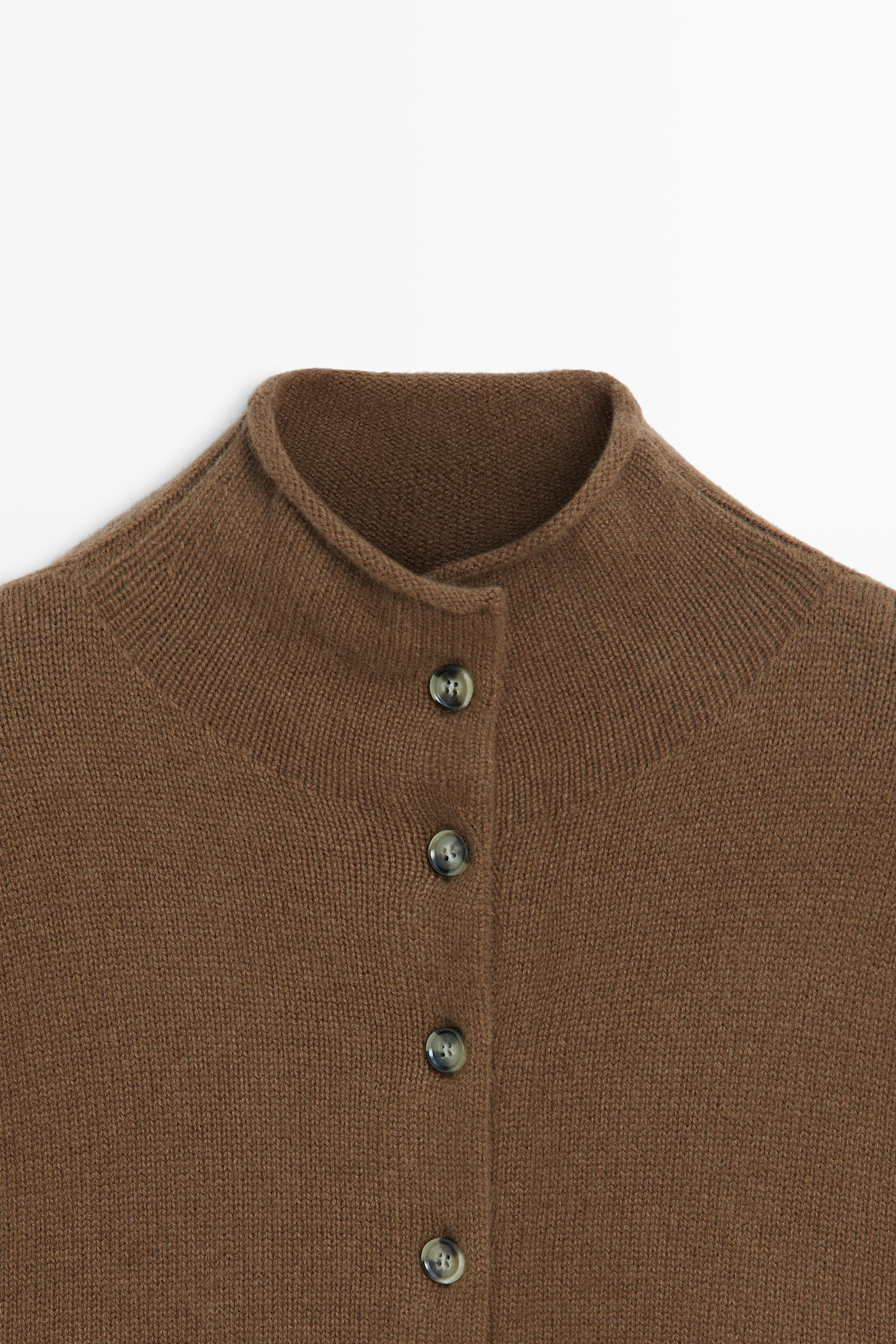 Wool and cashmere knit funnel neck cardigan