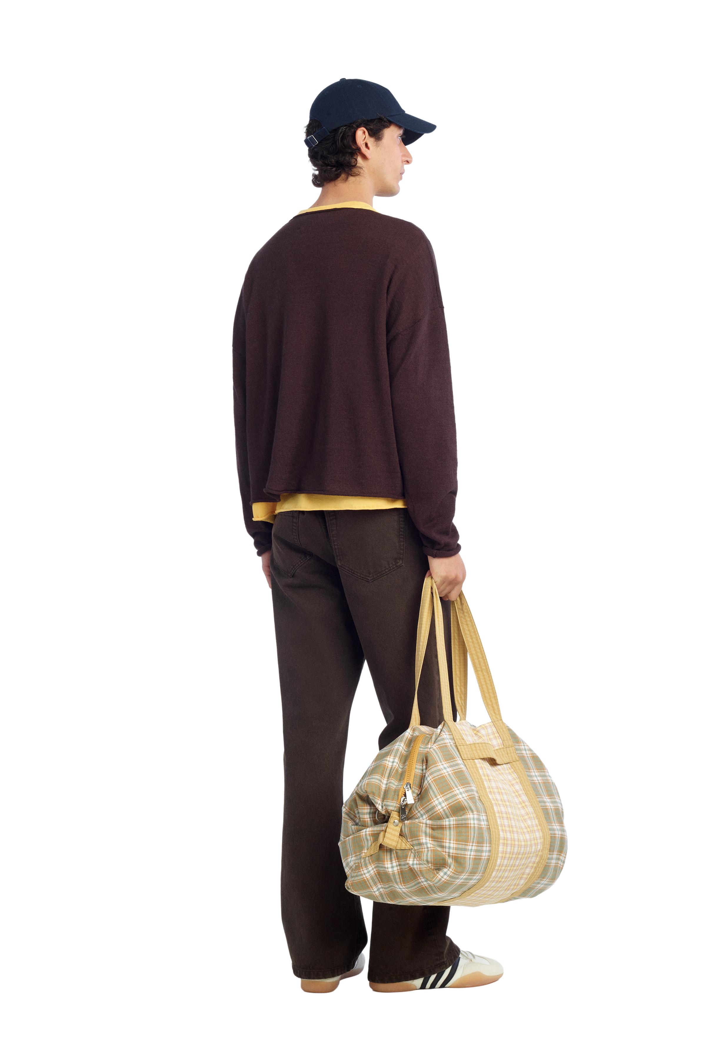 CROPPED FIT LINEN-WOOL BLEND SWEATER — Brown