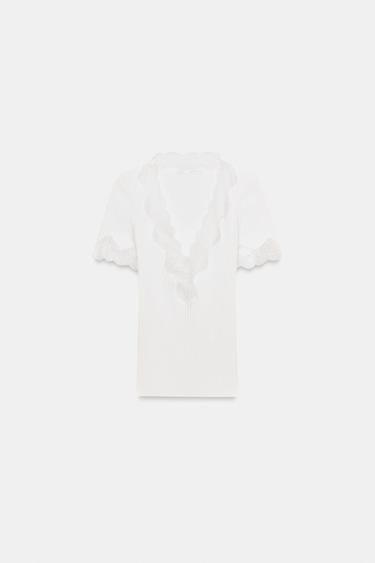 RIBBED LACE T-SHIRT - White by Zara