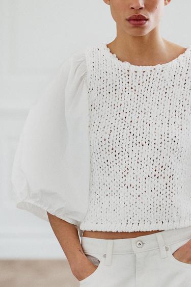 KNIT COMBINED BLOUSE - White by Zara
