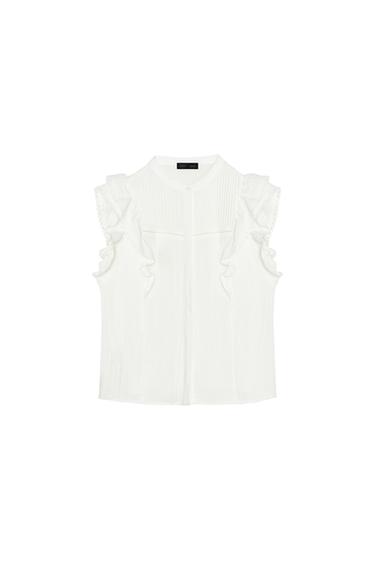 LACE TRIM RUFFLE BLOUSE