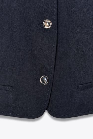 BLAZER CORTA BOTÓN DORADO - Marino de Zara