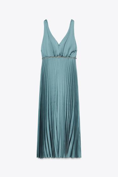 PLEATED MIDI DRESS WITH BELT - Blue / Steel by Zara - Image 7