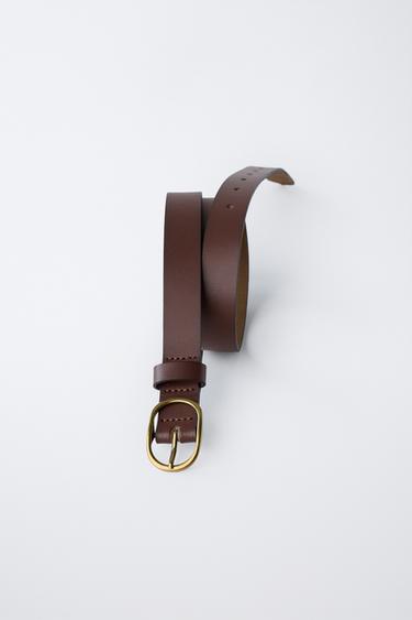 LEATHER BUCKLE BELT - Brown by Zara