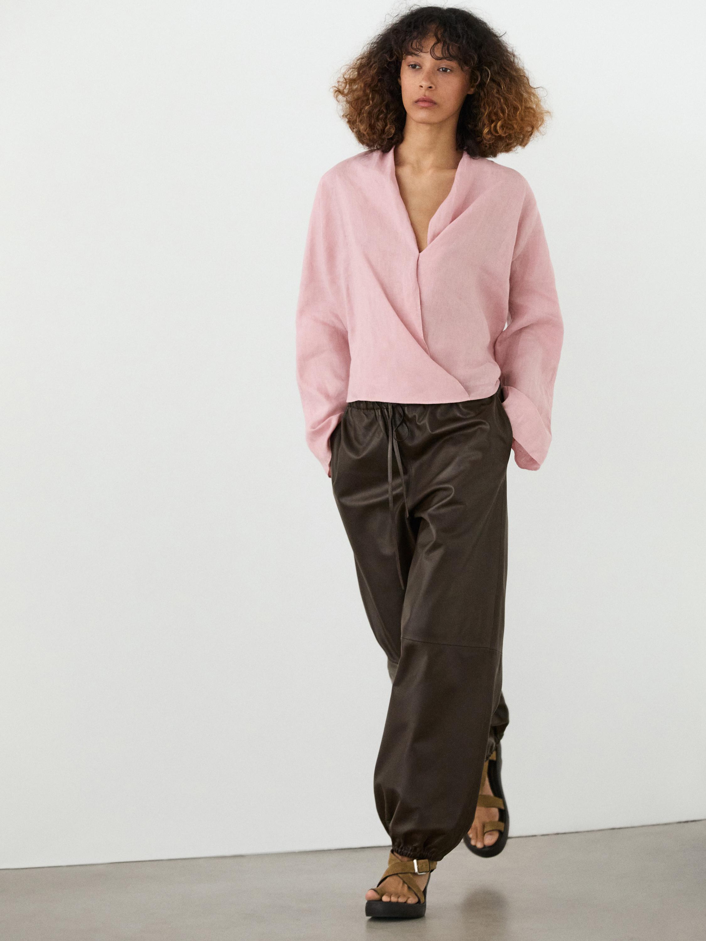 Blouse fluide croisée ample en lin