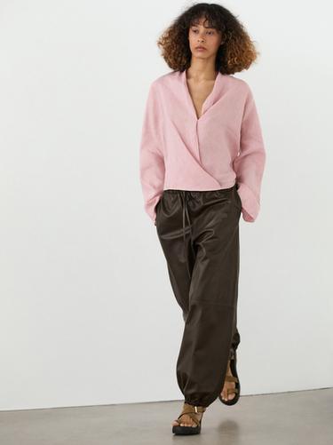 Zara Flowing loose-fitting linen wrap blouse - Mid-yellow