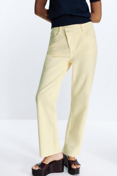 Z1975 HIGH-WAIST STRAIGHT CROSS-OVER WAIST JEANS - Yellow by Zara