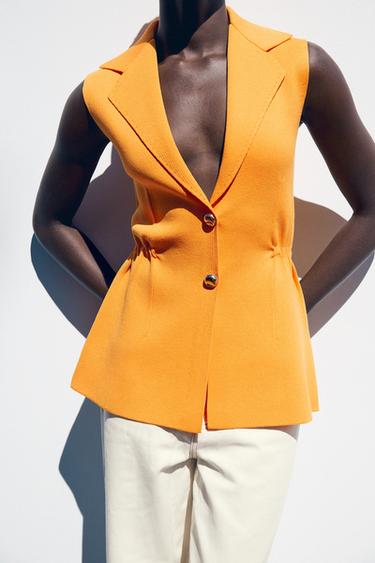WAISTCOAT TOP WITH GATHERED WAIST DETAIL - Tangerine by Zara
