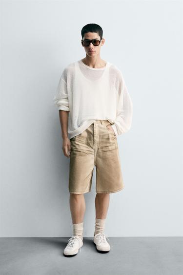 Zara WASHED PRINT BAGGY FIT BERMUDA SHORTS - taupe brown