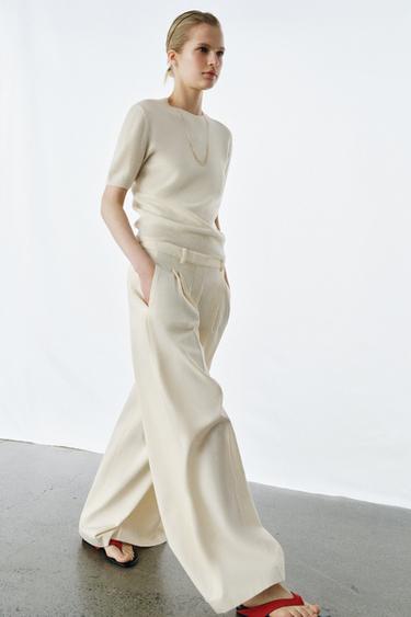 100% WOOL SHORT SLEEVE JUMPER - Ecru by Zara