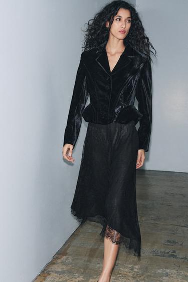 CHÂN VÁY MIDI REN ZW COLLECTION - Màu đen từ Zara