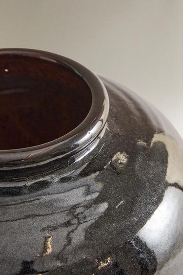 MEDIUM ENAMELLED STONEWARE VASE - mid khaki by Zara - Image 1