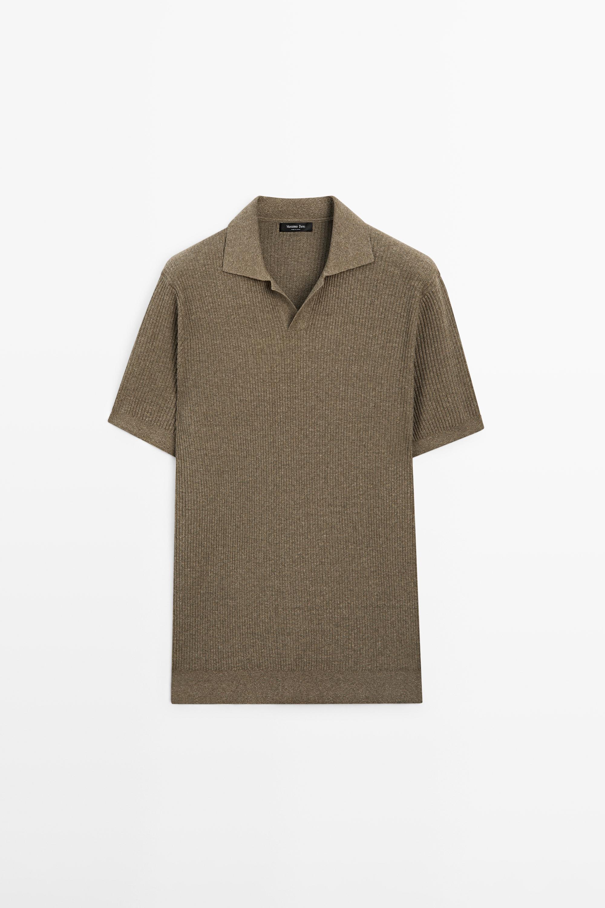 Cotton blend knit polo shirt — Dark olive