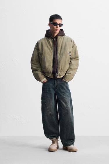 CONTRAST TECHNICAL BOMBER JACKET - Green by Zara