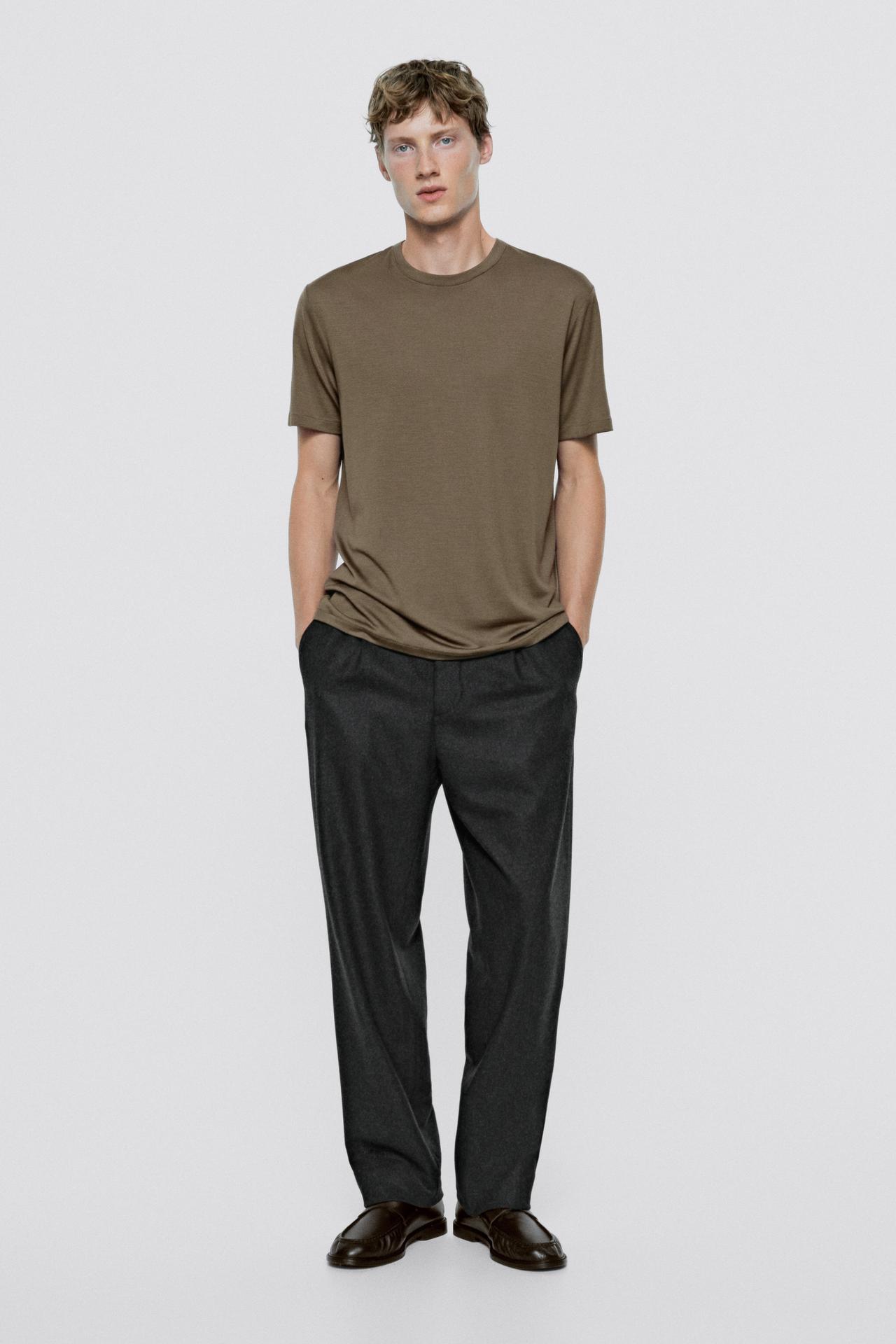100% wool short sleeve T-shirt - LIMITED EDITION — Khaki marl